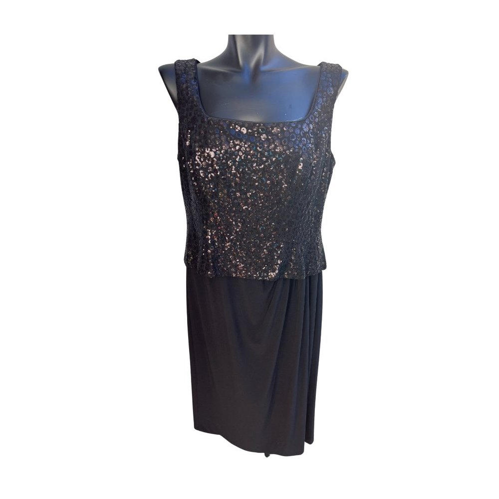 Lourea Sleeveless Sequin Dress Black Square Neck Back Zip Knee Length  Size 12